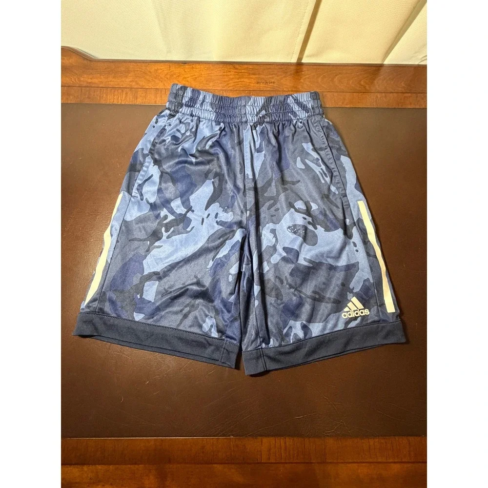 Adidas Boys Blue Camo Athletic Shorts Size Medium (10/12) Climalite Performance